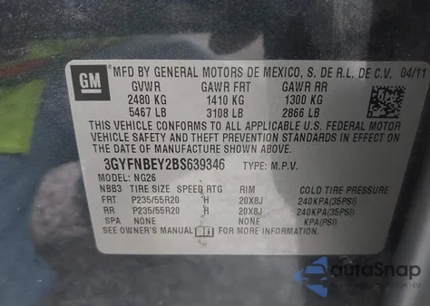 2011 Cadillac Srx Performance Collection z USA, uszkodzony, nr VIN 3GYFNBEY2BS639346